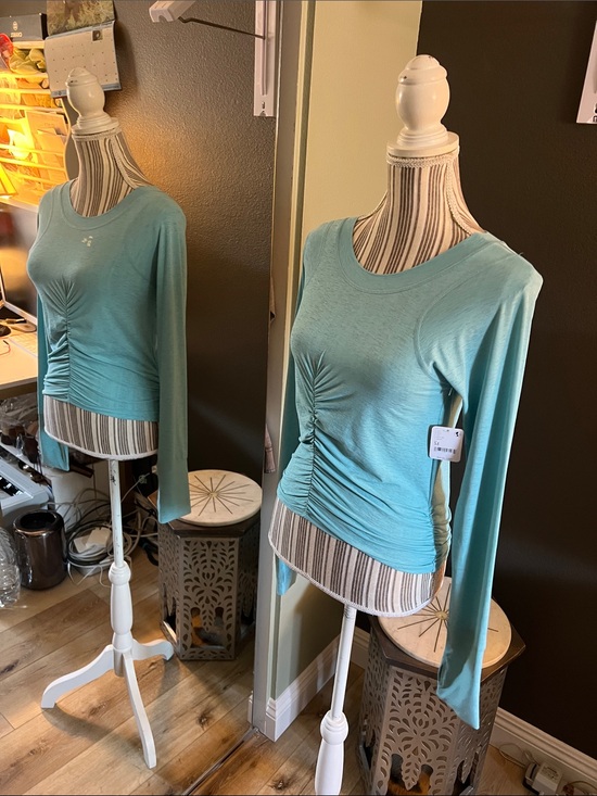 Free People Tops - Free People Teal Blue Ruched Long-Sleeve Crop Top